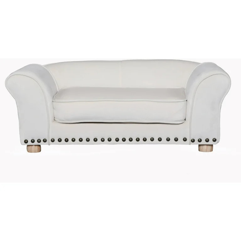 Critter Sitters 34-in. Faux Velvet Pet Bed Sofa for Medium-Sized Dogs and Cats in Cream | Walmart (US)