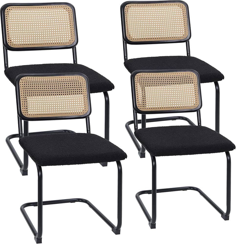 31.5" Modern Cesca Cane Dining Chairs, Set of 4, Handwoven Rattan Cane Back, Chrome Base, Upholst... | Amazon (US)