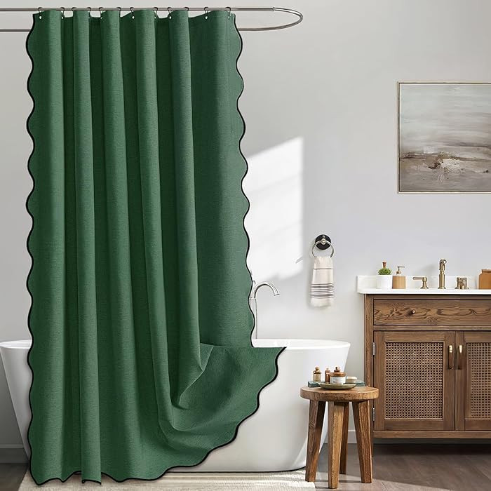 MIULEE Christmas Dark Green Scalloped Shower Curtain Linen Textured with 12 Metal Hooks Cute Heav... | Amazon (US)