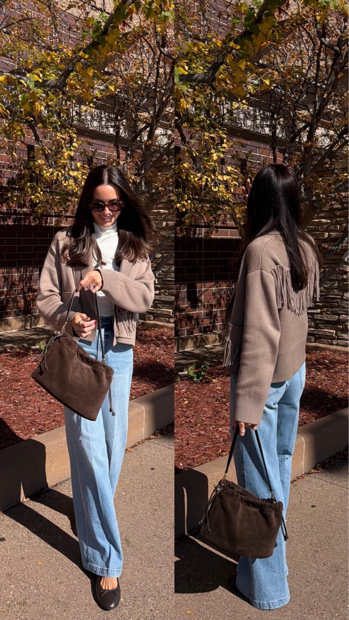 Fringe cardigan is on sale!! True to size (S) 
Jeans: true to size (26) 
Flats: size up for half sizes 

@Splendid @Pistola Denim @OAK + FORT @Boden (US) @Strathberry

#LTKootd #LTKSaleAlert #LTKSeasonal