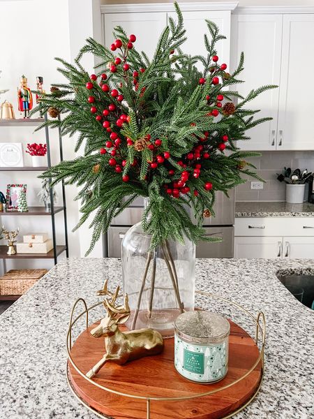 Holiday kitchen centerpiece styled with Norfolk pine berry stems 

#LTKHoliday #LTKhome #LTKfindsunder50