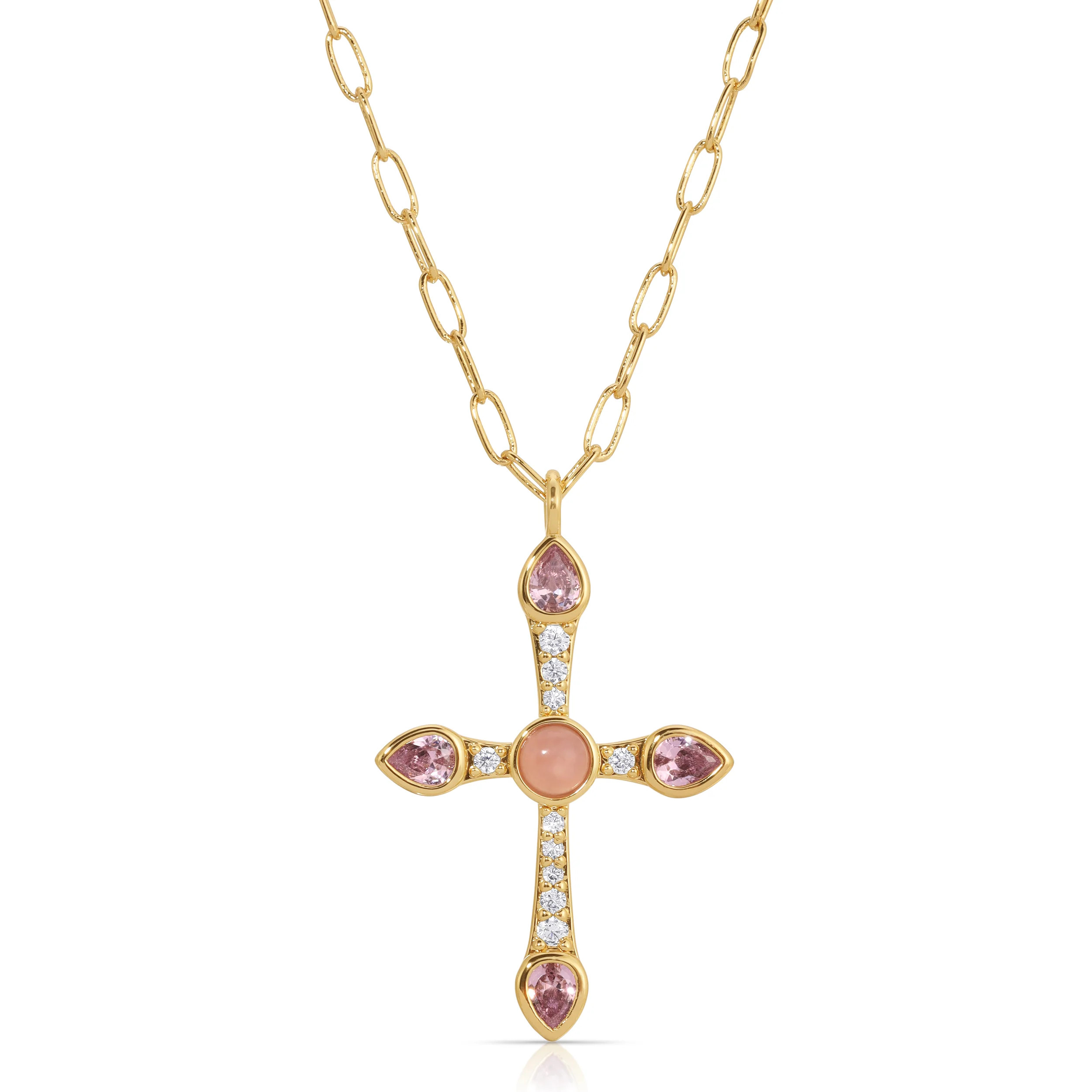 Camille Cross Necklace - Pink Opal | Joy Dravecky