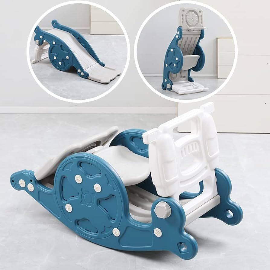 3-in-1 Rocking Horse & Slide Set Toddler Slide Playset w/Basketball Hoop (Blue) | Amazon (US)