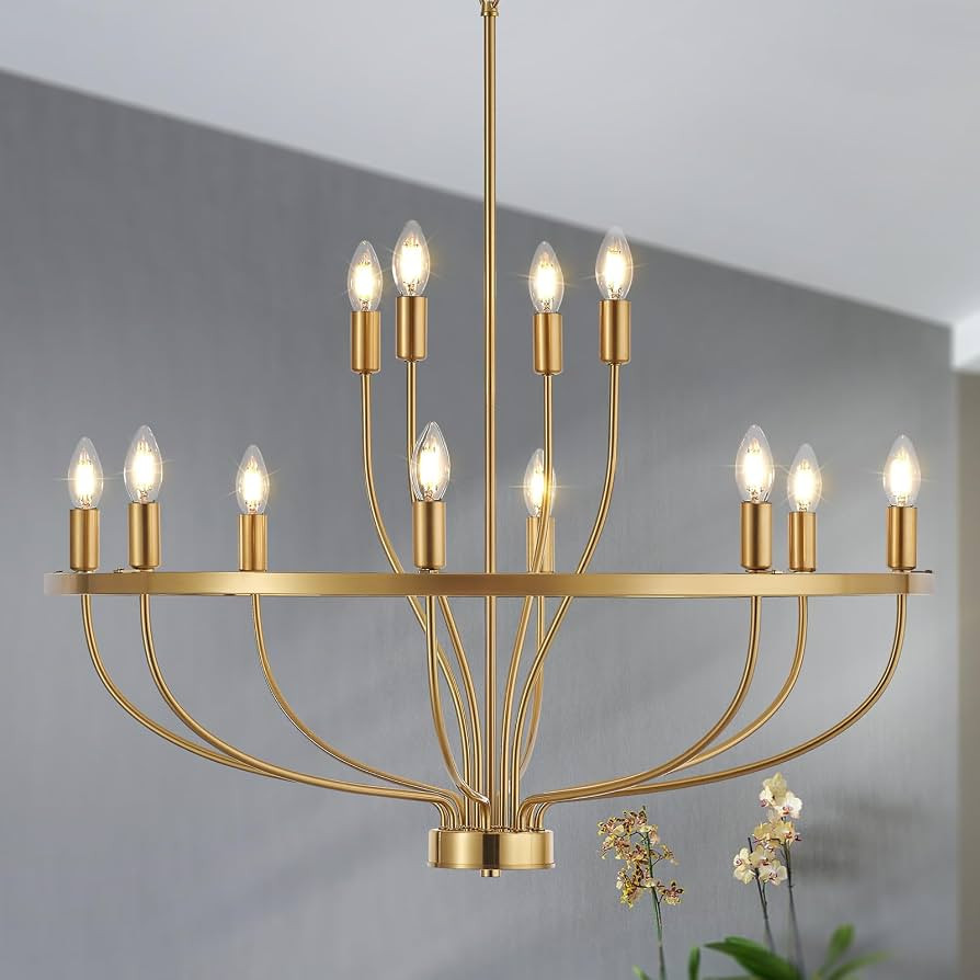 33.5" Modern Gold Chandelier Light Fixture Vintage Mid Century Modern 12-Lights Candle Style Chan... | Amazon (US)
