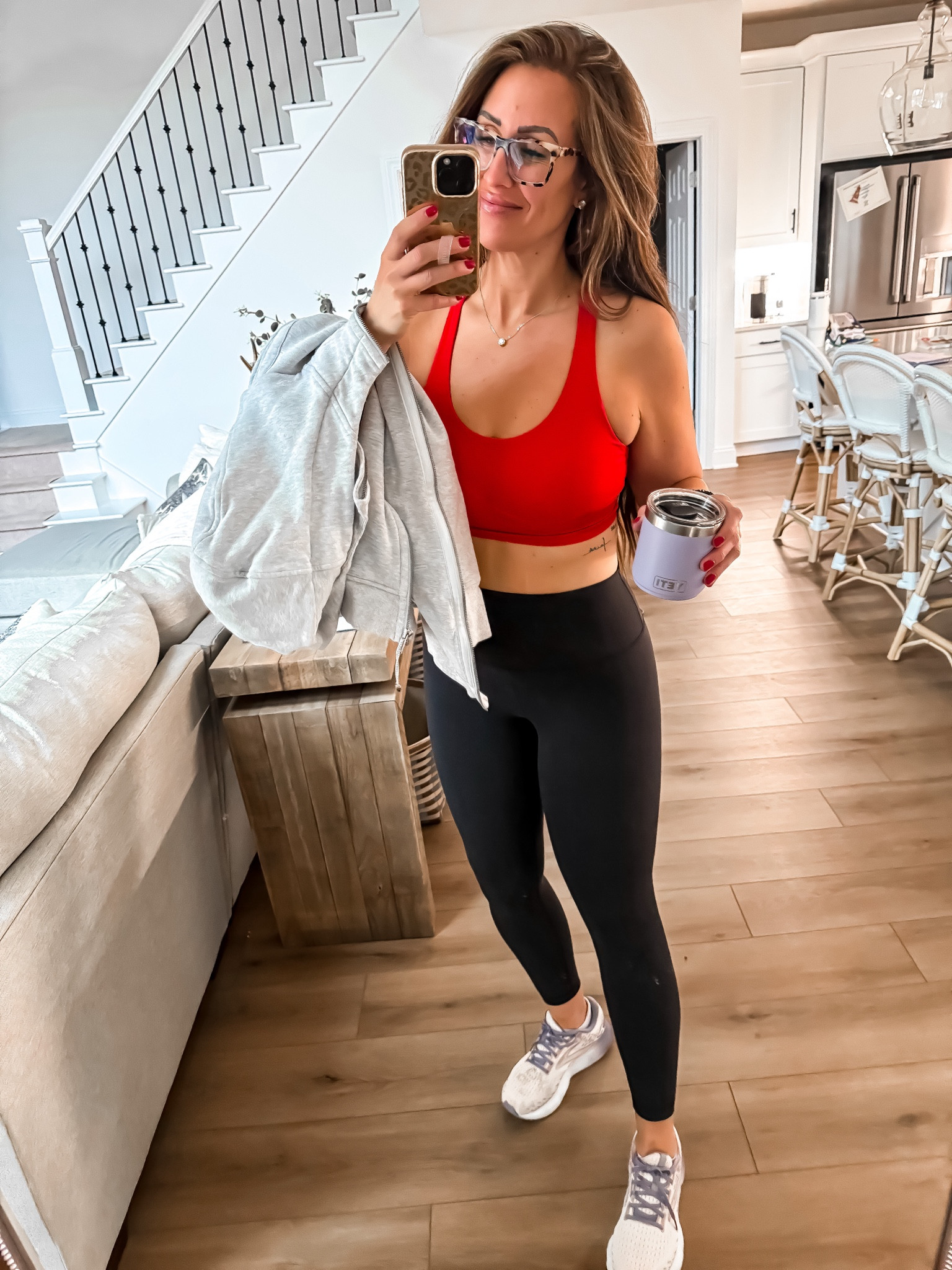 Size  8 leggings 
Size 8 bra 
Size 10 sweatshirt 

#LTKfitness #LTKmidsize #LTKover40