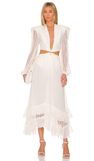 Plunge Lace Sleeve Maxi Dress in White | Revolve Clothing (Global)