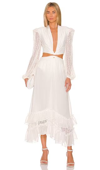 Plunge Lace Sleeve Maxi Dress in White | Revolve Clothing (Global)