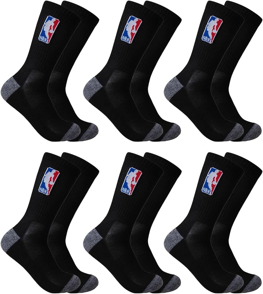 Ultra Game NBA Men's Athletic Cushioned Secure Fit Crew Socks - 6 Pack | Amazon (US)