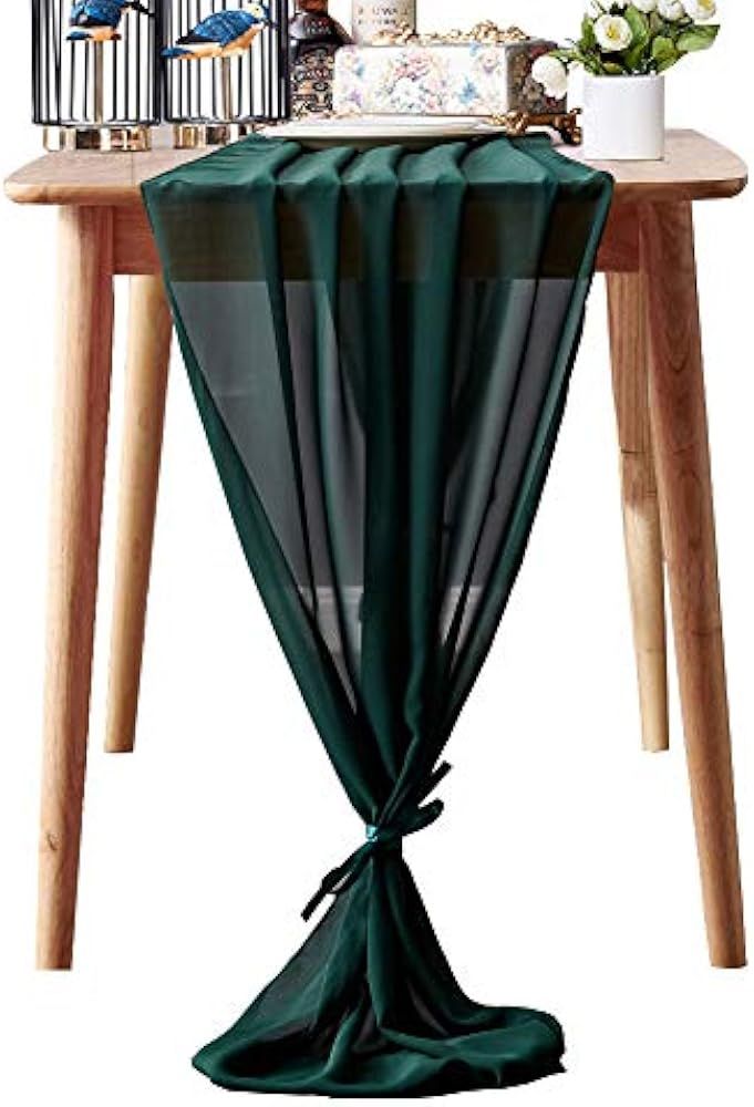 Aviviho Dark Green Table Runner 10Ft Chiffon Table Runner Wedding Table Runner 29 x 120 Inch Long... | Amazon (US)