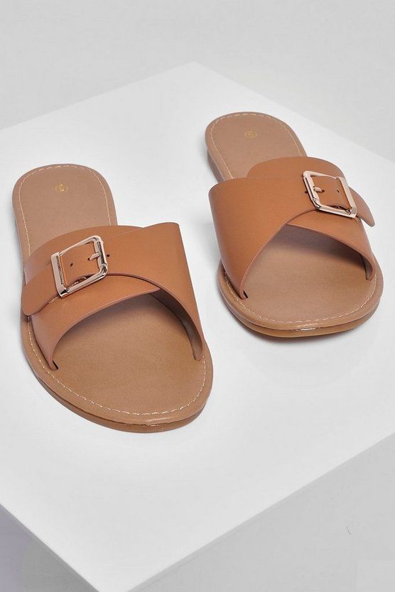 Wide Fit Buckle Detail Sliders | Boohoo.com (US & CA)