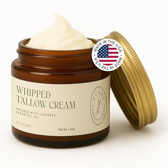 KUSHI Grass-Fed Whipped Tallow Cream Moisturizer for Face & Body – Organic Lavender – Vitamin... | Amazon (US)