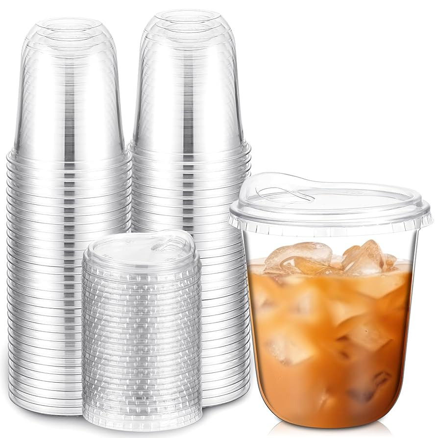 Baderke Clear Plastic Cups with Strawless Sip Lids Disposable Round Bottom Togo Cups for Coffee S... | Amazon (US)