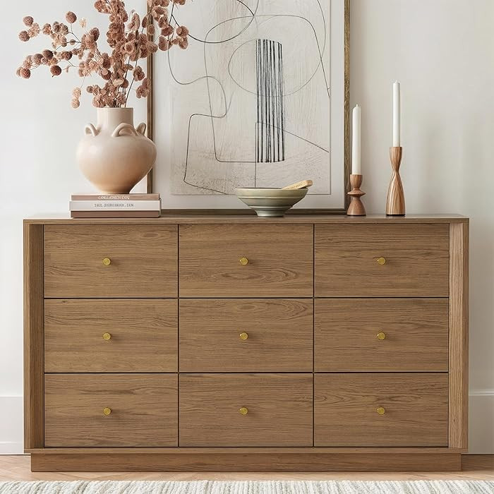 9 Drawer Dresser, Mid Century Modern Dresser with Storage, 55" Wide Chest of Drawers with Wood Gr... | Amazon (US)
