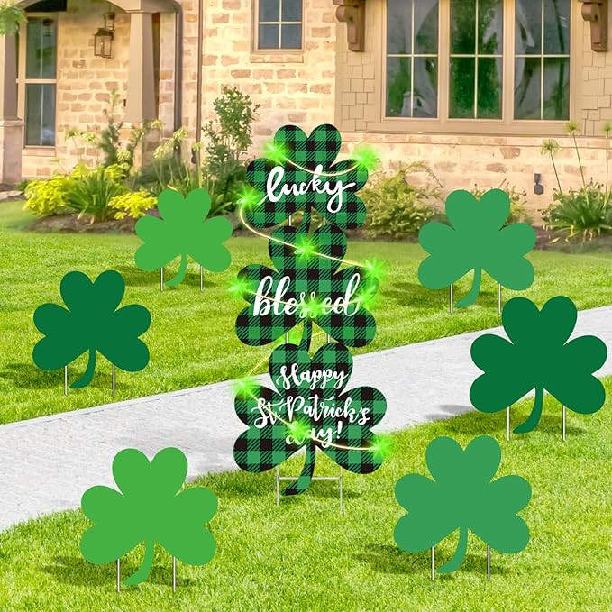 9 PCS St Patricks Day Decorations Outdoor Yard Signs with Matel Stakes - St Patricks Day Yard Dec... | Amazon (US)
