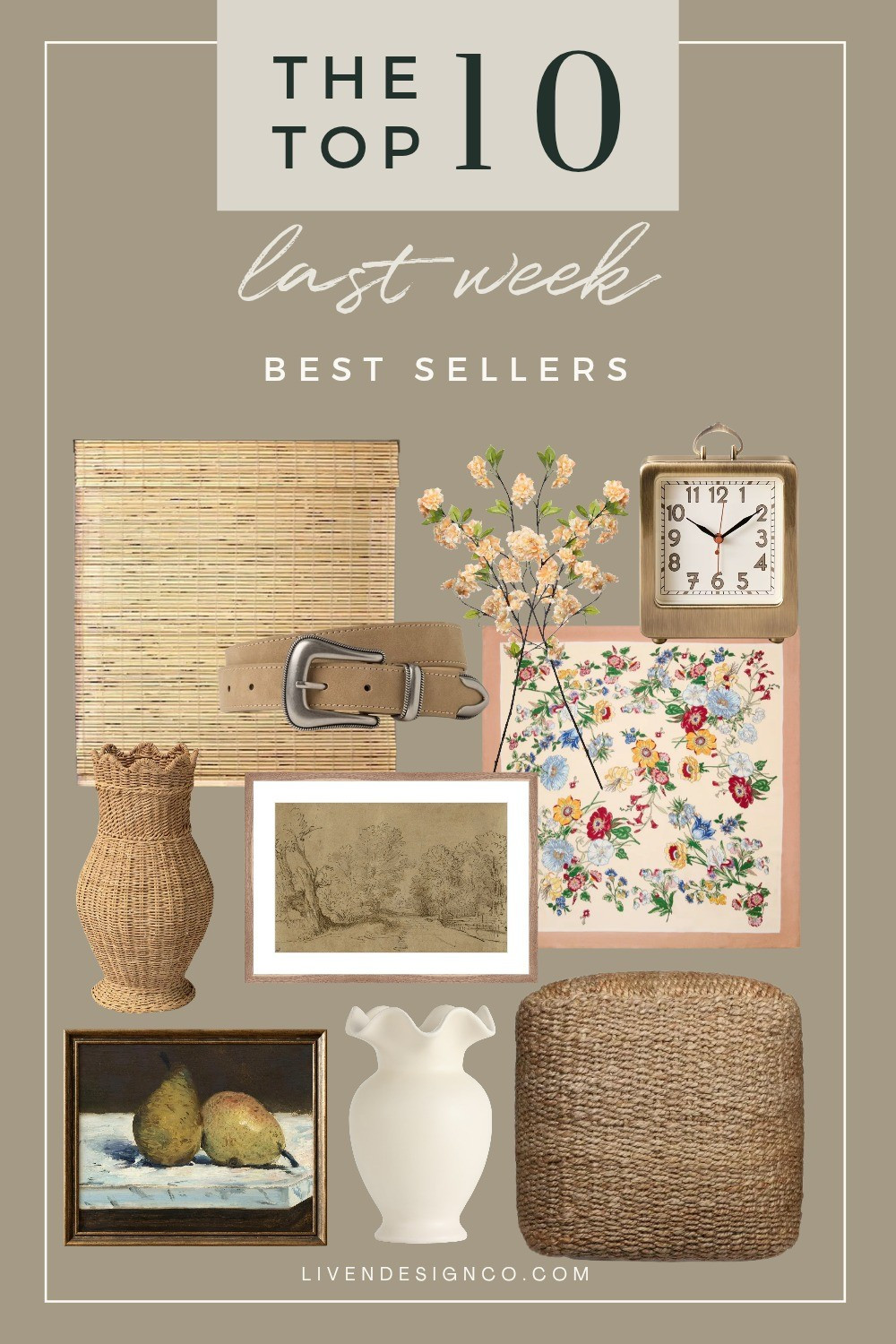 Last week bestselling items. Home decor. Spring style. Woven roman shade. Faux spring floral stems. Satin silk floral scarf. Woven rattan vase. Target decor. Tabletop clock. Vintage landscape art print. Belt. Ruffled vase. Walmart. Woven ottoman. Still life fruit art painting

#LTKSpringSale #LTKSeasonal #LTKHome