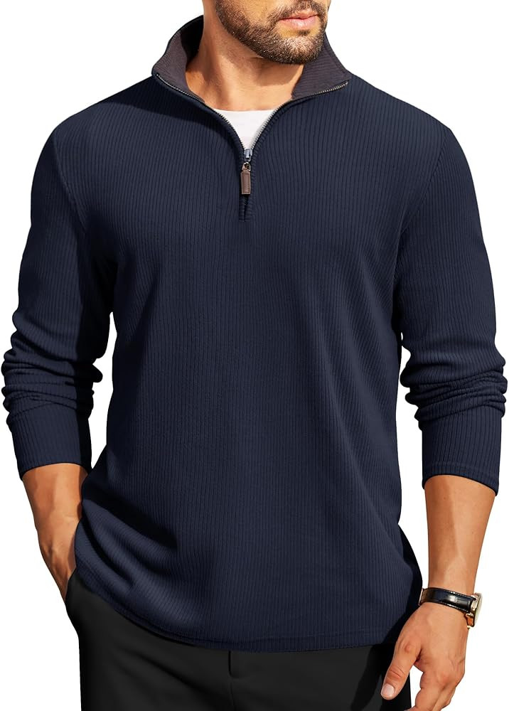 COOFANDY Mens Quarter Zip Pullover Lightweight Sweater Casual Long Sleeve Corduroy Half Zip Sweat... | Amazon (US)