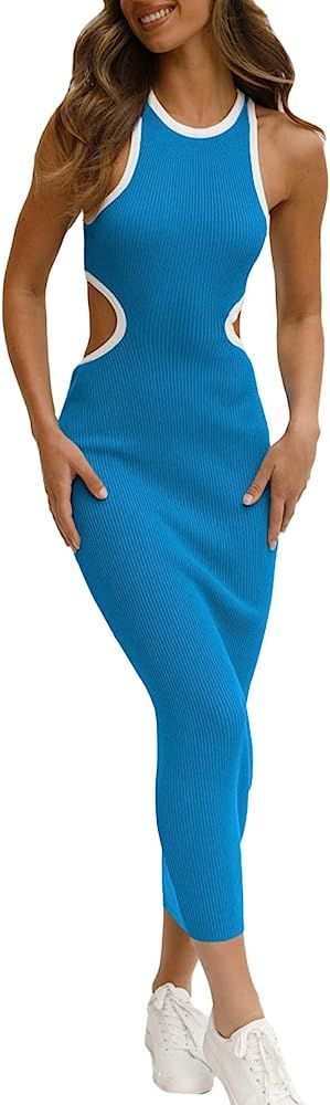 Viottiset Women's Summer Maxi Bodycon Dresses Cut Out Casual Sleeveless Knit Tank Long Dress | Amazon (US)