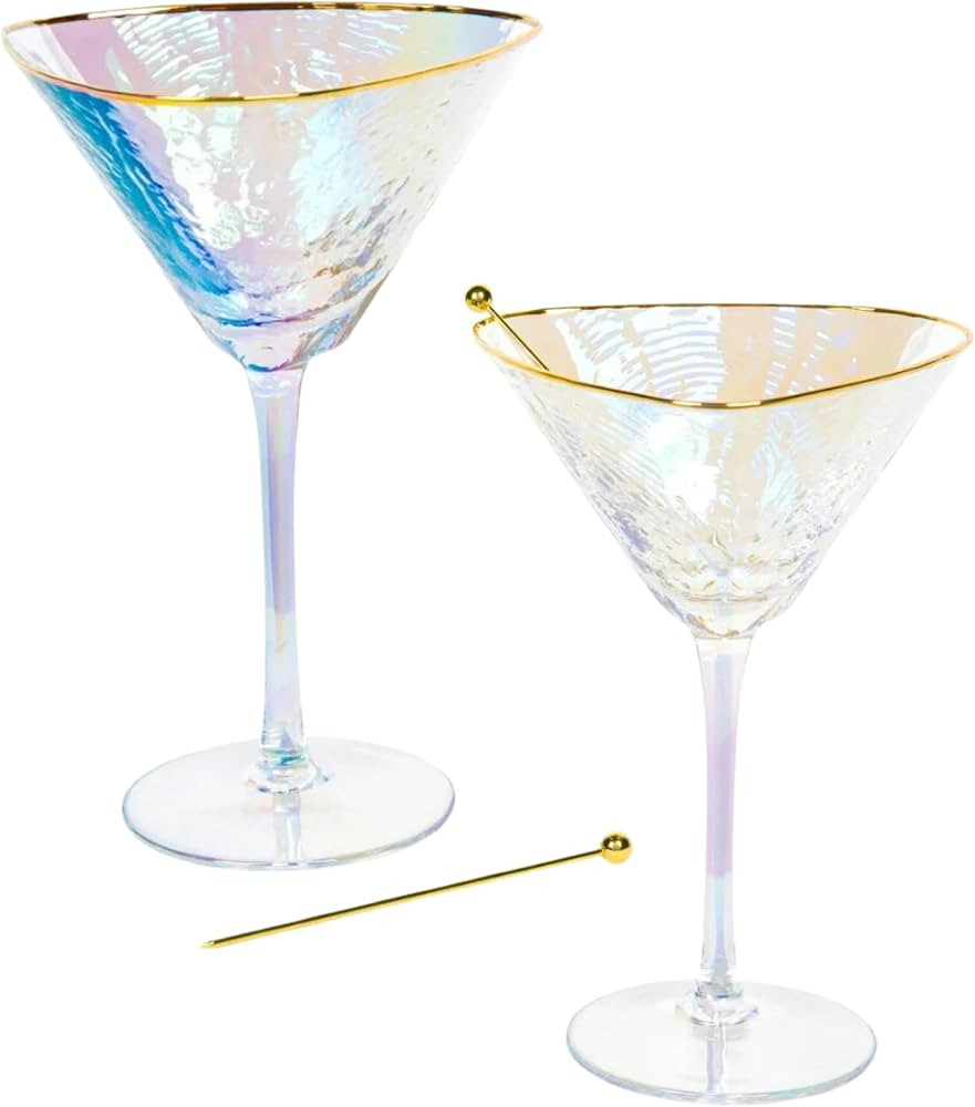 Sister.ly Drinkware Iridescent Handmade Hammered Martini Glasses with Gold Rim – Set of 2 – 8... | Amazon (US)