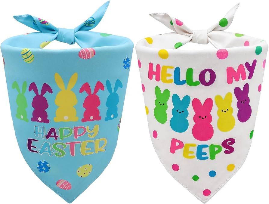 Easter Dog Bandanas 2PCS-Large,Adjustable Holiday Party Pets Rabbit Easter Egg Outfits,Triangle R... | Amazon (US)