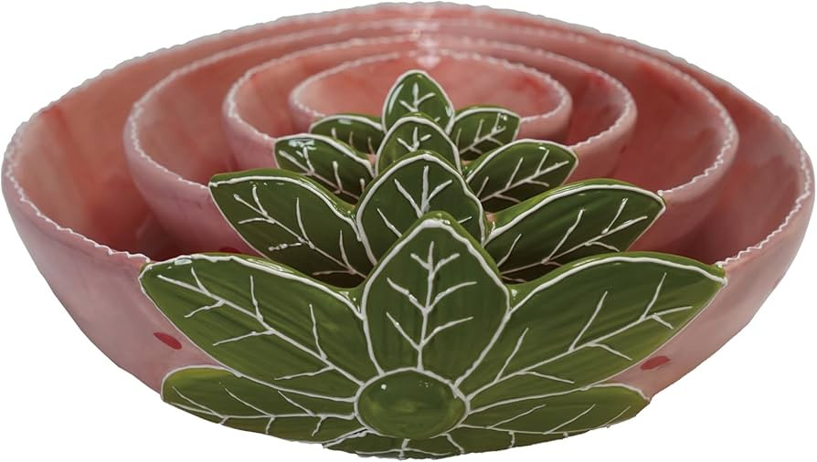 Creative Co-Op Hand-Painted Stoneware Strawberry Shaped Nesting Bowls, Pink and Green | Amazon (US)