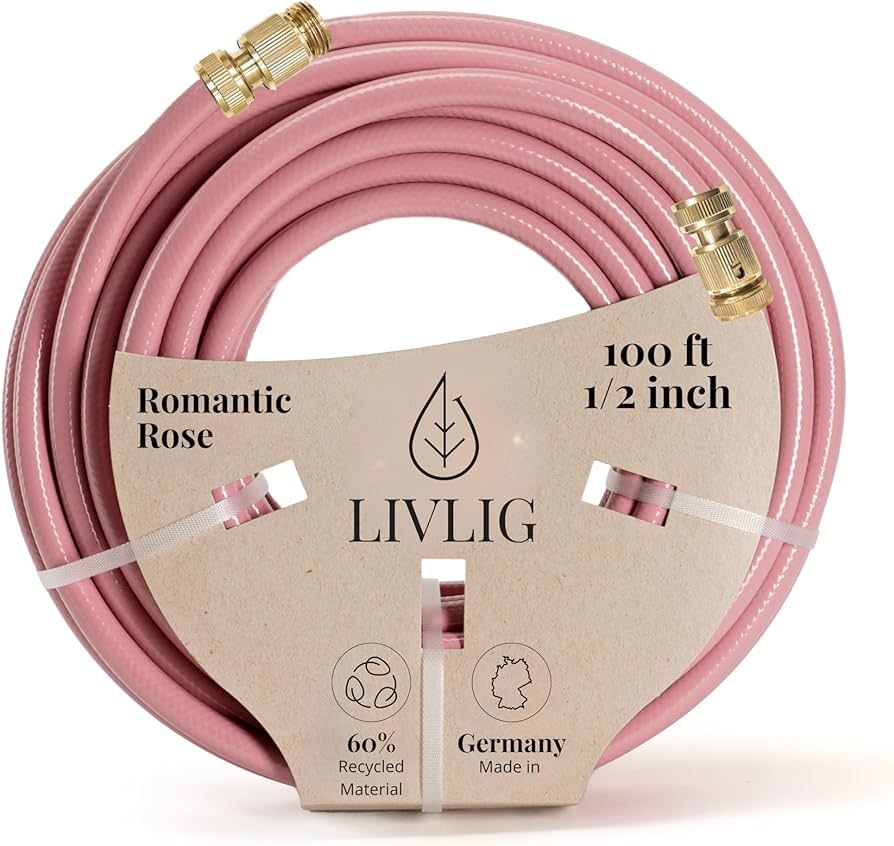 LIVLIG Garden Hose 1/2 inch, For Any Nozzle, 100 ft with Brass Quick Connect, Water Hose Made in ... | Amazon (US)