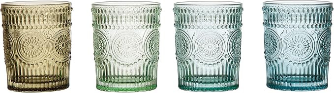 Creative Co-Op 12 oz. Embossed Drinking, 4 Colors Glasses and Bar Tools, Multi | Amazon (US)