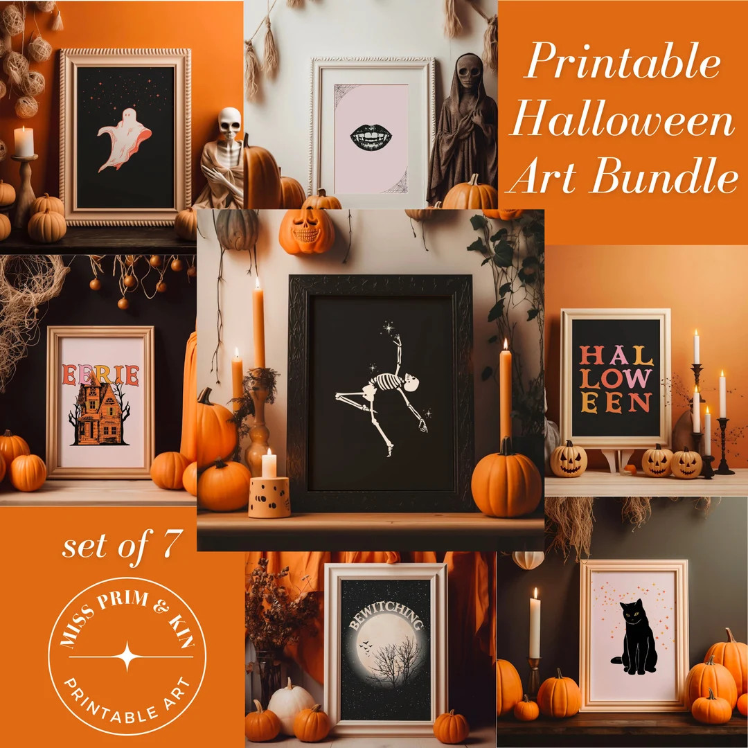 Pastel Halloween Printable Bundle | Pink Halloween Decor | Creepy Cute Digital Prints | Digital D... | Etsy (US)
