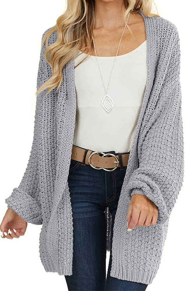 Maroway Womens Cardigan Solid Color Long Sleeve Open Front Chunky Knit Sweater Outwear | Amazon (US)