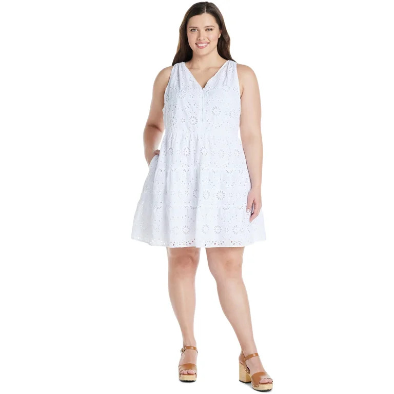 Time and Tru Women's and Women's Plus  Cotton Blend Tiered Eyelet Dress, Sizes XS-4X | Walmart (US)