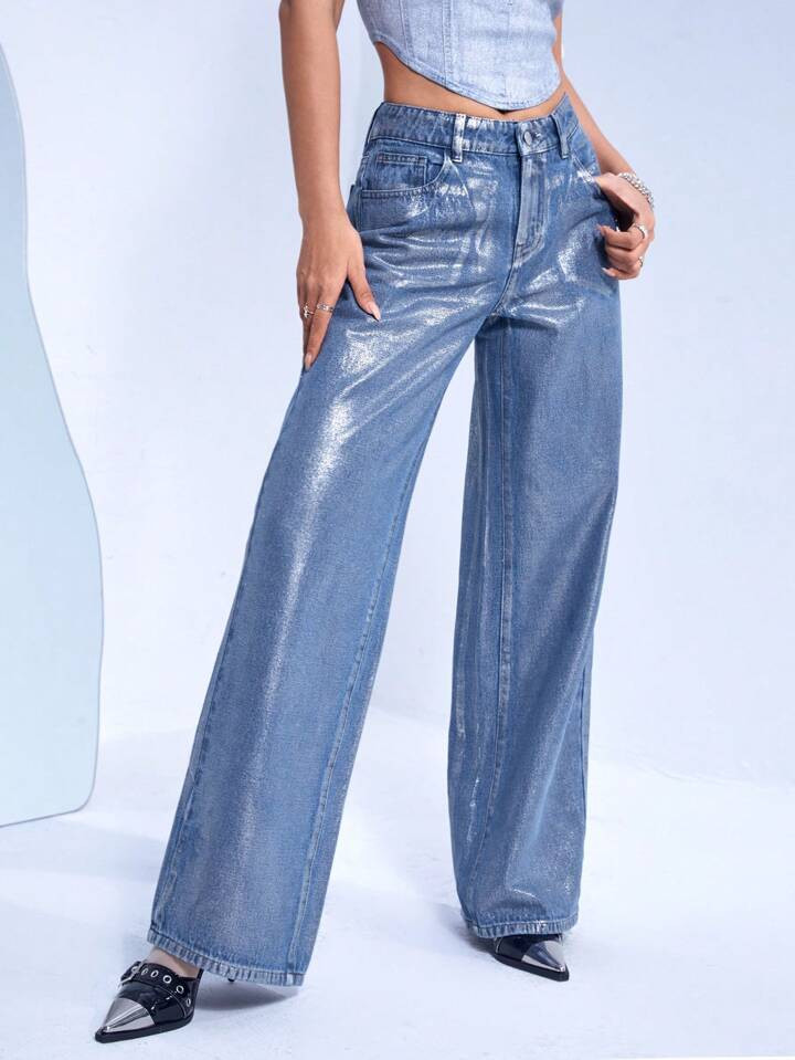 SHEIN ICON Zipper Fly Wide Leg Jeans | SHEIN