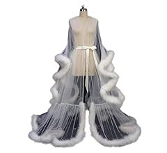 Old Hollywood Feather Robe Sexy Boudoir Robe Feather Bridal Robe Tulle Illusion Long Wedding Scar... | Amazon (US)