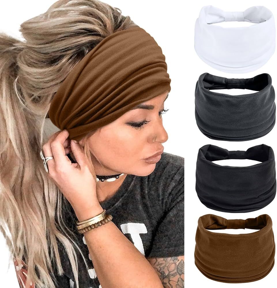 Wide Headbands for Women Black Stylish Head Wraps Boho Thick Hairbands Large African Sport Yoga T... | Amazon (US)