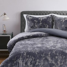 Soft Luxurious Floral Metallic Printed Velvet Duvet Cover 3PCS Set with Button Closure, Grey | SHEIN