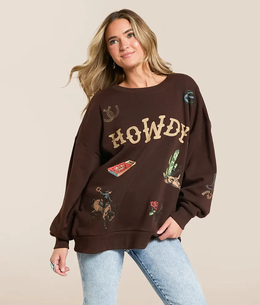 Howdy Tattoo Oversized Pullover | Buckle