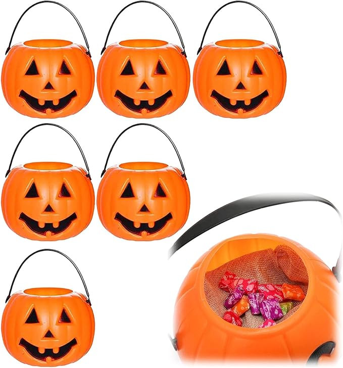 Plastic Pumpkin Bucket, Plastic Pumpkins Buckets, Trick or Treat Bucket, Devil Smile Pumpkins Can... | Amazon (US)