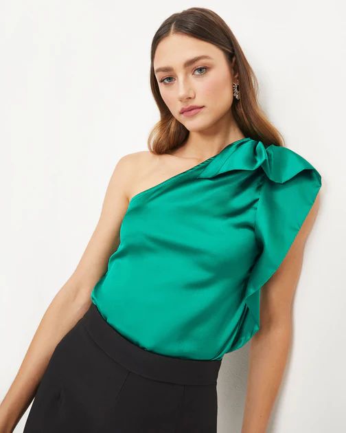 Malani Satin One Shoulder Top - Green | VICI Collection