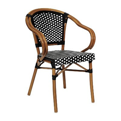 Flash Furniture Bordeaux Indoor/Outdoor Commercial Bistro Stacking Chair with Arms, Black & White PE Rattan & Bamboo Print Aluminum Frame in Natural | Target