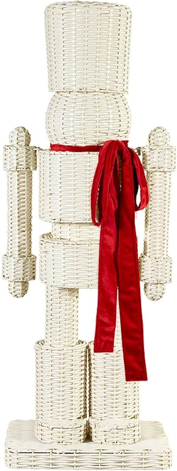 All Weather Rattan Nutcracker, 48" Tall, Ivory Red Bow | Amazon (US)