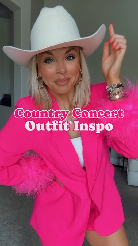 Country concert outfit inspo! I’m wearing a medium here but definitely should have done a small. I’m 5’5” and 150lbs. Size 28 jeans, medium tops, the blazer runs big! Lucchese boots are a 7.5 - size down a half size 

#LTKFestival #LTKstyletip #LTKsalealert