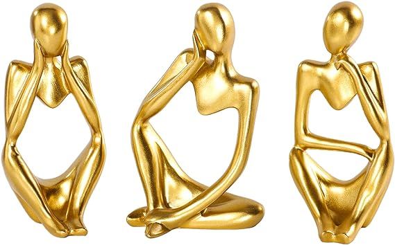 BMLCGJ Thinker Statue Gold Decor Abstract Art Sculpture, Golden Resin Collectible Figurines for H... | Amazon (US)