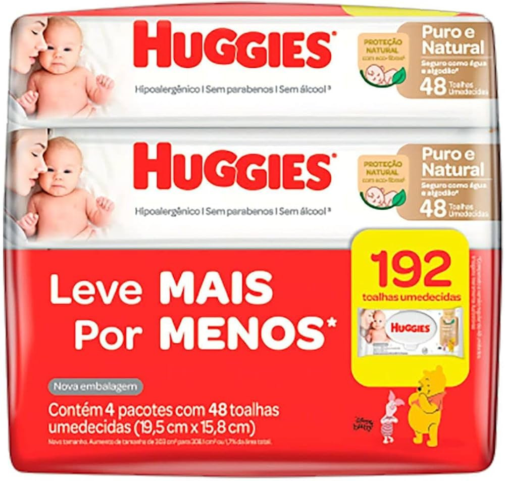 Lenços Umedecidos Huggies Puro e Natural Leve 4 Pague 3 - 192 unidades, Huggies, Amarela, pacote... | Amazon (BR)