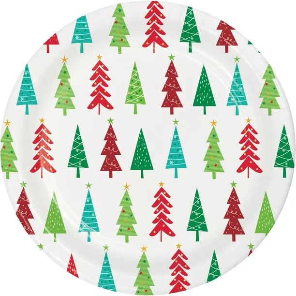 Creative Converting Holiday Fun Christmas Trees 7" Paper Dessert Plates 24 Count - Walmart.com | Walmart (US)