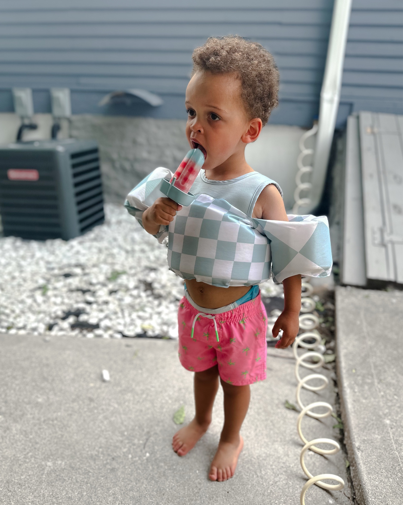 Summer essentials around here:
cute trunks ✅
floaties ✅
popsicles ✅
sunshine ✅