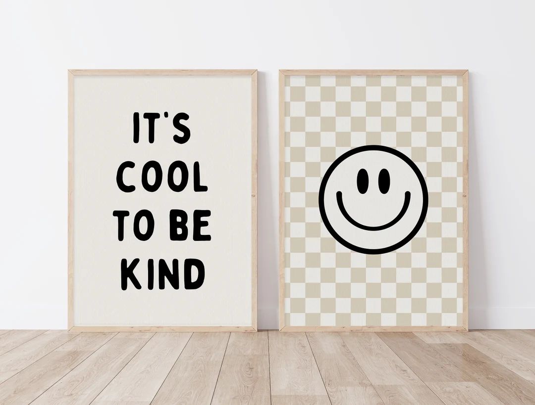 It's Cool To Be Kind Smiley Gallery Wall Set of 2 Downloadable Print, Kids Room, Monochrome Play ... | Etsy (US)