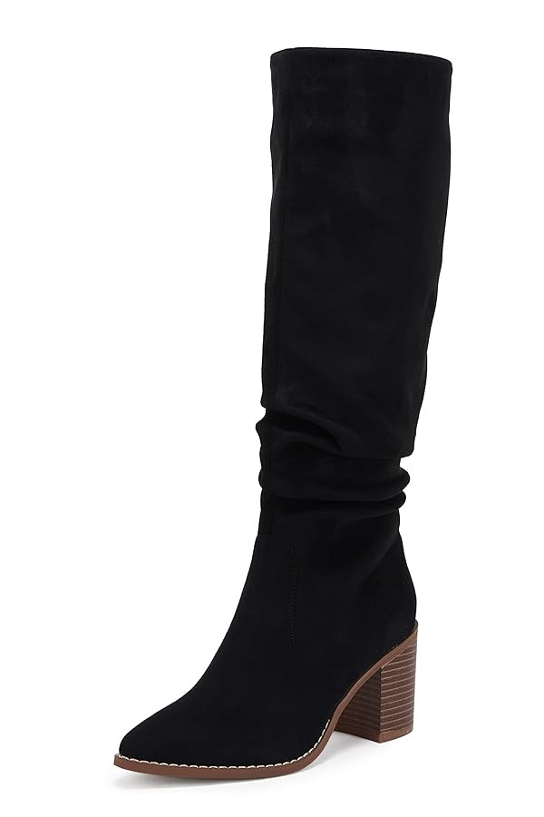 Huiyuzhi Womens Pointed Toe Mid Chunky Heel Side Zipper Knee High Boots Tall Booties | Amazon (US)