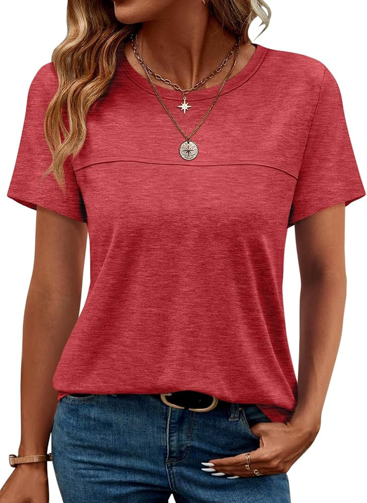 TICTICMIMI Womens Crew Neck Short Sleeve T Shirts Pleated Casual Basic Tees Loose Fit Summer Blou... | Amazon (US)