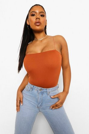 Basic Rib Skinny Strap Square Neck Body | Boohoo.com (US & CA)
