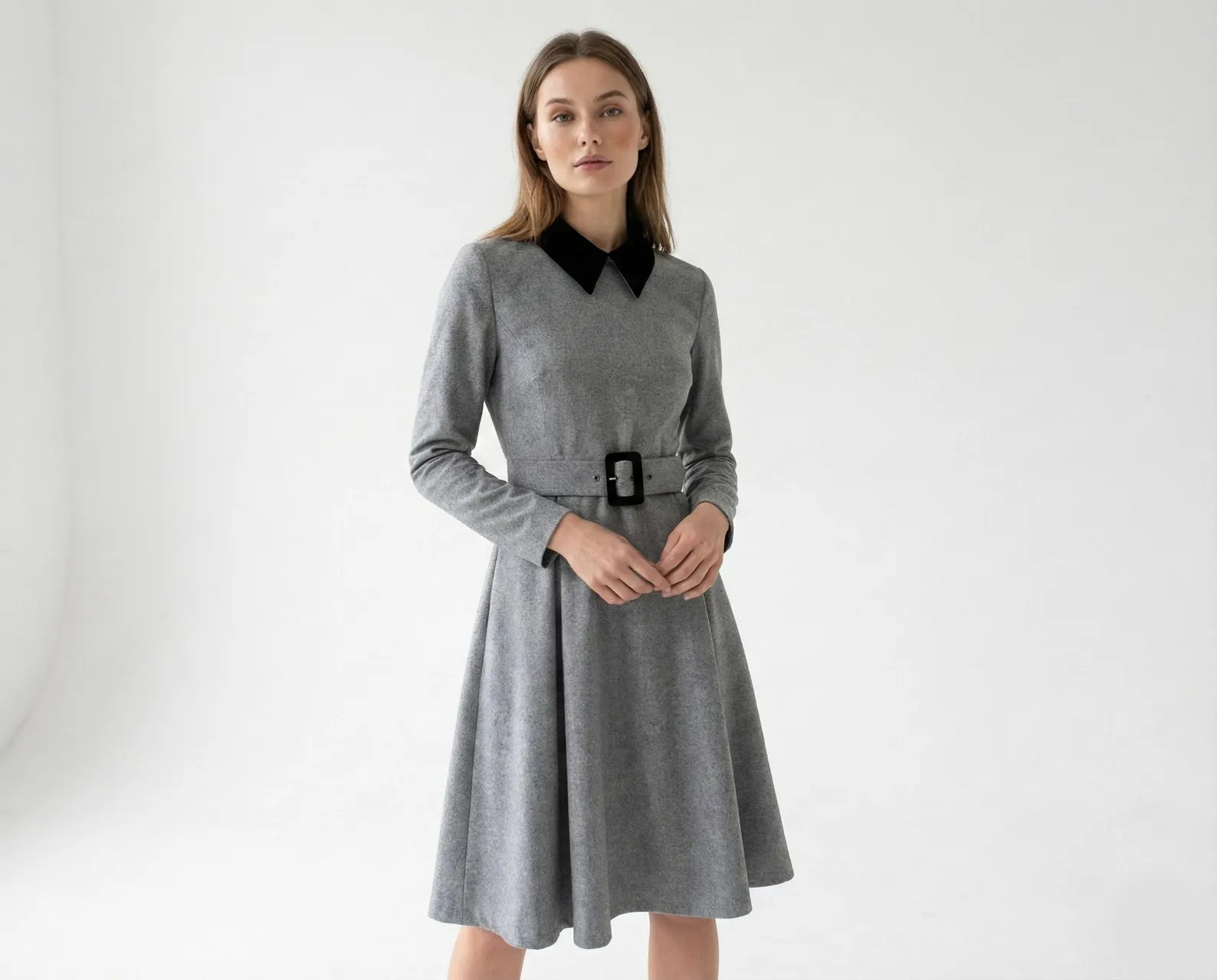Kate Middleton Inspired Grey Wool Coat dress, Fall winter style velvet collar, custom made | Etsy (US)