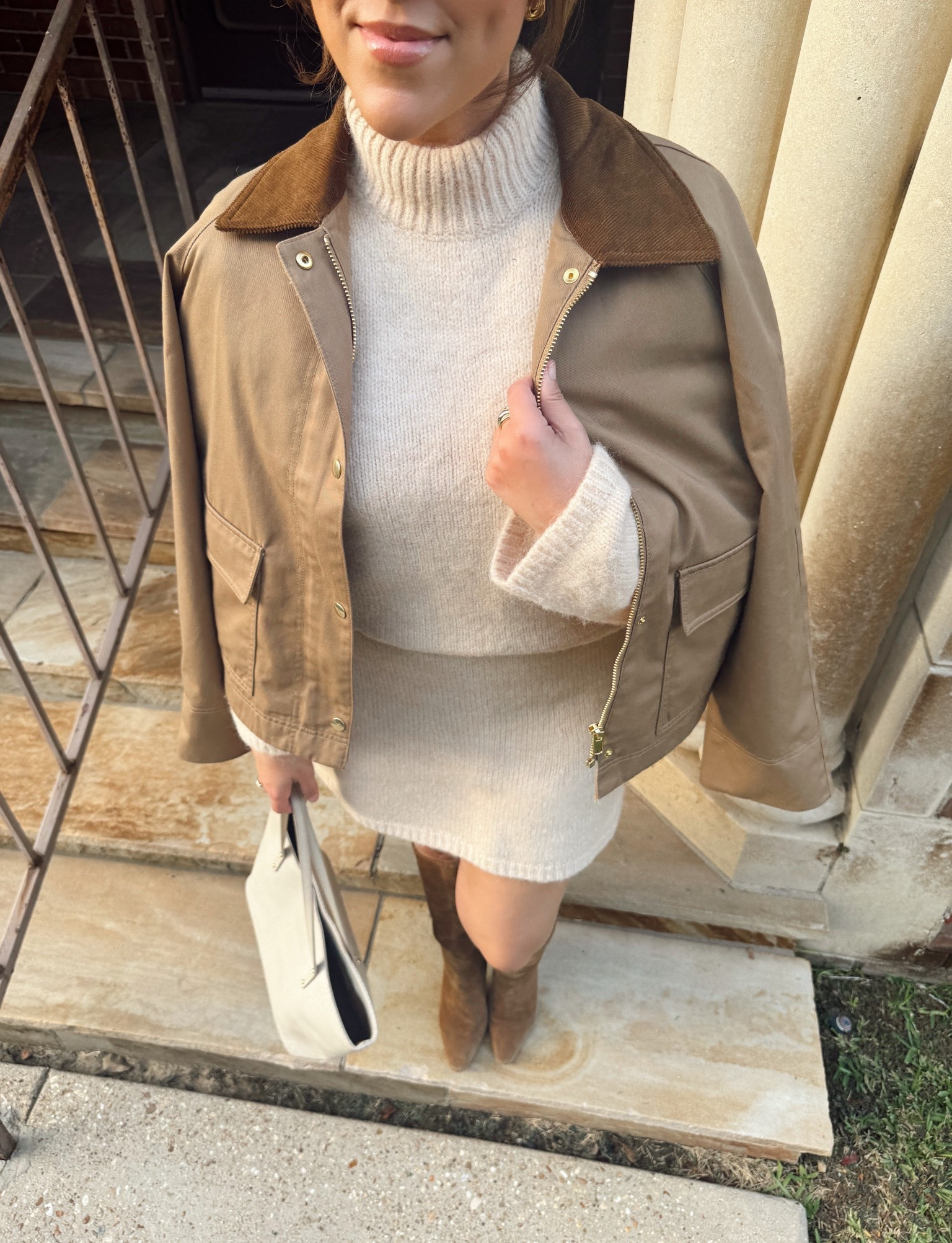 Matching beige turtleneck sweater and sweater mini skirt set

#LTKFindsUnder100