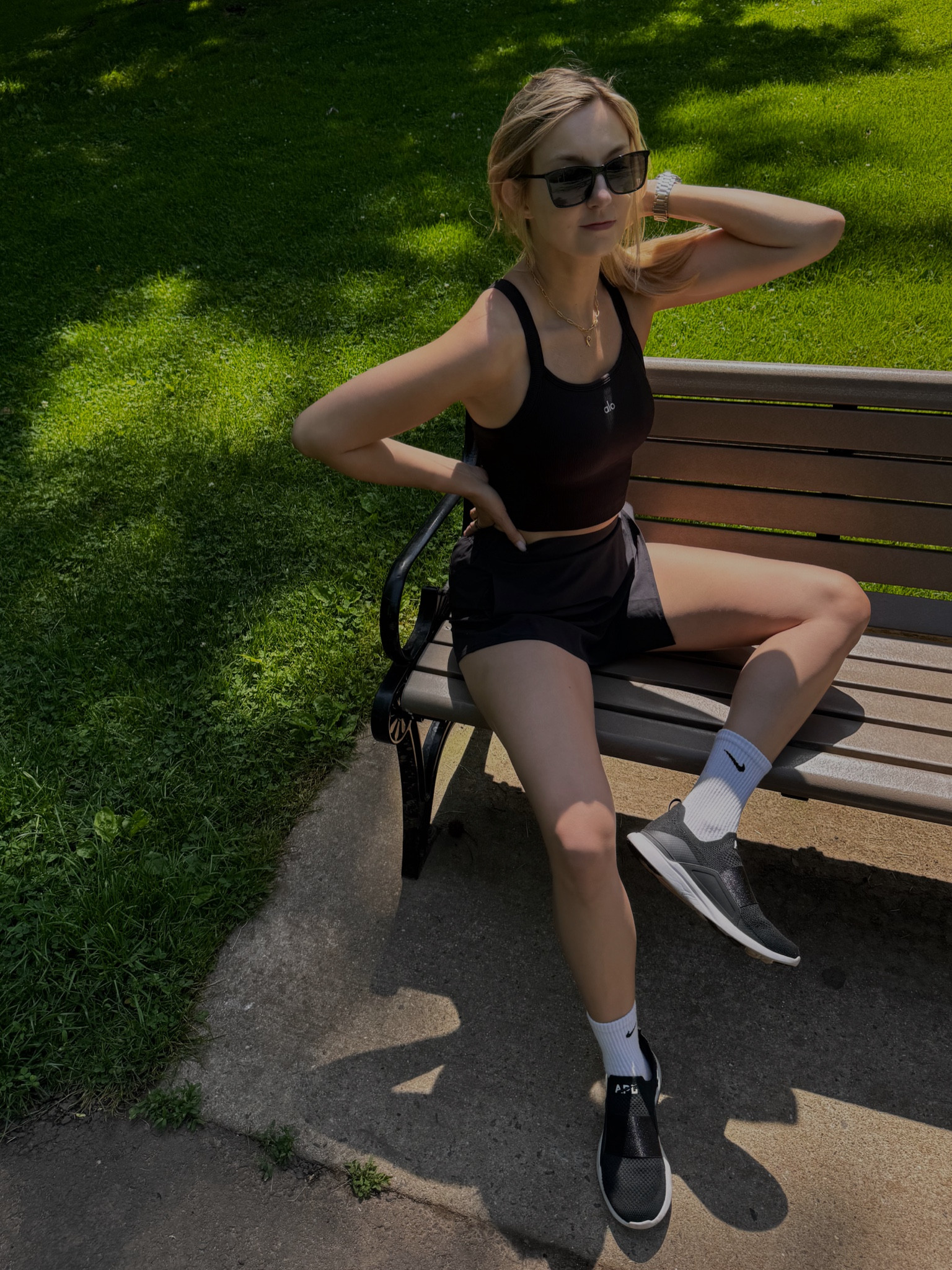Alo Yoga athleisure skort + ribbed bra tank 

Wearing skort in size SMALL
Wearing bra tank in size SMALL

athleisure look • athletic skort • tennis skirt • black athleisure look • summer sport style 

#LTKFitness #LTKActive #LTKFindsUnder100